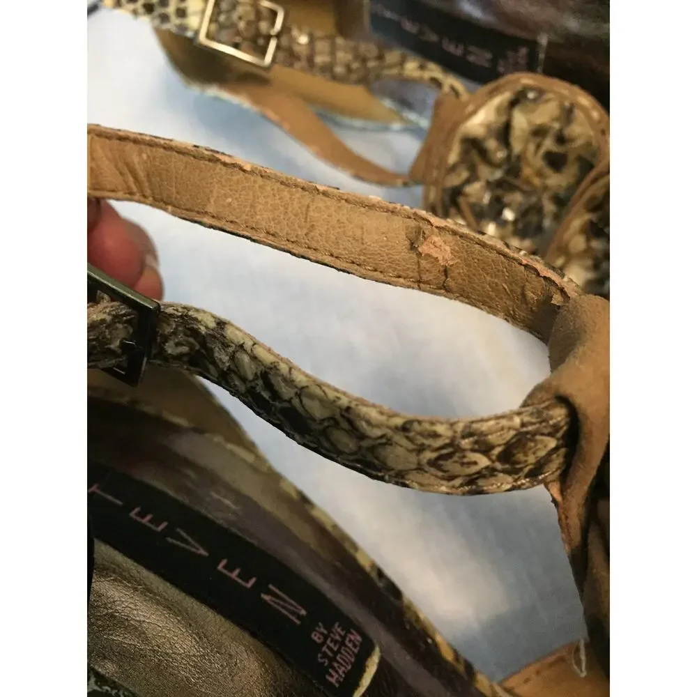 Vtg Steve Madden Tan Leather Suede Faux Snake Skin Open Toe Pump/Heels, SZ 8